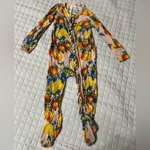 Posh Peanut Pink Jumpsuit with Fruit and Floral Design and Ruffle butt